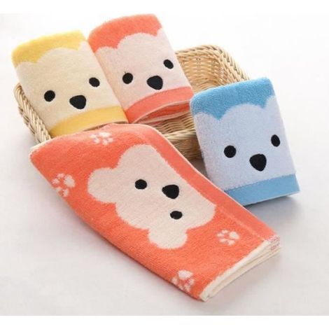 Serviette de bain - DRAP DE BAIN - Orange - Coton - 25x50cm - Motif ours (1/4)