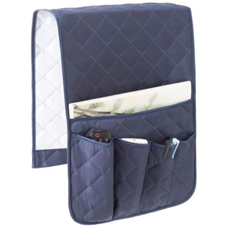 Organisateur d'accoudoir de canapé, organisateur de rangement antidérapant pour fauteuil inclinable avec 5 poches pour téléphone portable, télévision, télécommande, magazines (bleu marine)