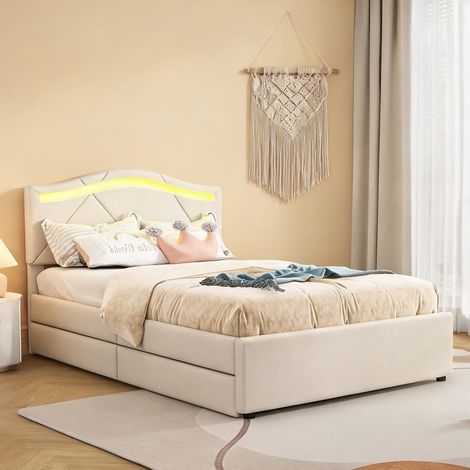 Cadre de lit beige en lin 209 x 104 x 108,5 cm (1/5)