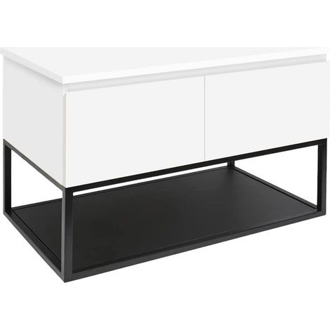 Meuble de salle de bains avec plan SAT et cadre - B-Way - 119x57x45 - blanc brillant - Blanc