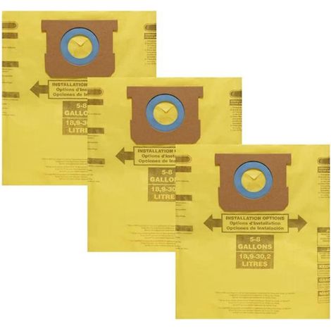 3er-Packung Typ H Staubsaugerfilterbeutel für Shop Vac Staubsauger mit 5-8 Gallonen Fassungsvermögen (1/4)