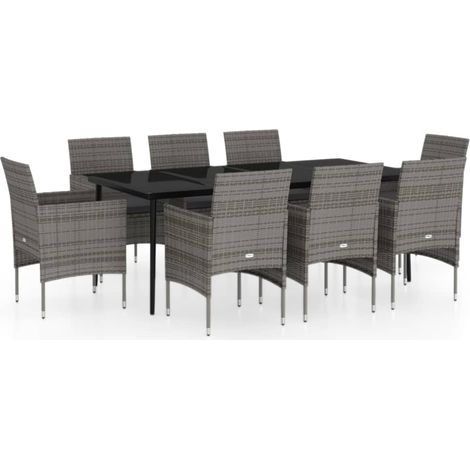 Maison Exclusive - 9-tlg. Garten-Essgruppe mit Auflagen Grau und (1/5)
