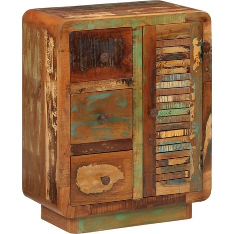 Credenza buffet cassettiera mobile contenitore organizer cucina soggiorno soggiorno con 3 cassetti 55 x 30 x 70 cm legno massello di recupero multicolore 020029736
