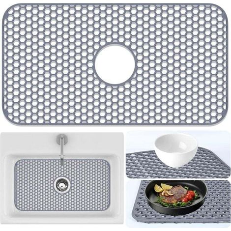 Tapis de protection pour évier de cuisine - 66,5 cm x 35,5 cm, tapis d'égouttage en acier inoxydable pour évier et vaisselle (gris) (1/4)