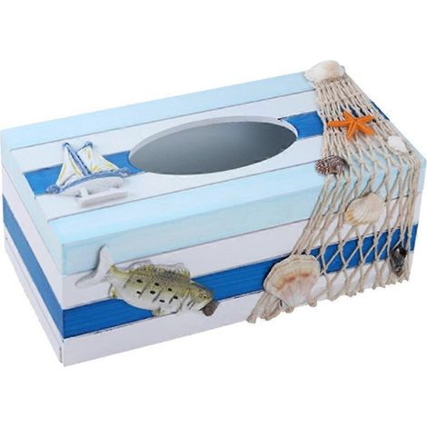 Boîte à mouchoirs décorative méditerranéenne en bois, idéale pour le rangement et la décoration de bureau (Yellowfish). (1/5)