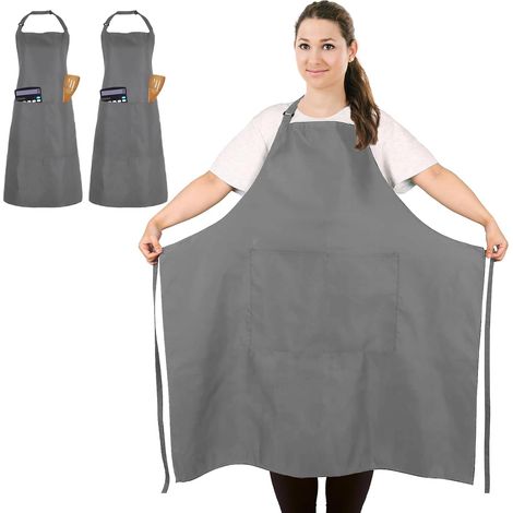 Delantal de chef grande (2 piezas), unisex, gris, impermeable, con 2 bolsillos, ideal para cocinar, barbacoa, trabajo, camarero, artista, peluquero (talla grande) (1/5)