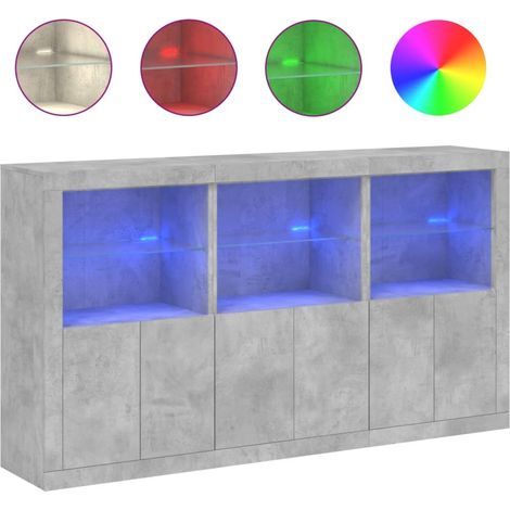 Buffet,Bahut,Meuble de Rangement avec lumières LED gris béton 181,5x37x100 cm CFW63519 (1/5)