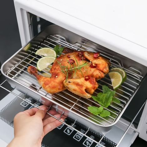 KOWOLL Plat à rôtir avec grille, en acier inoxydable, 23 x 17 cm, argenté (1/3)