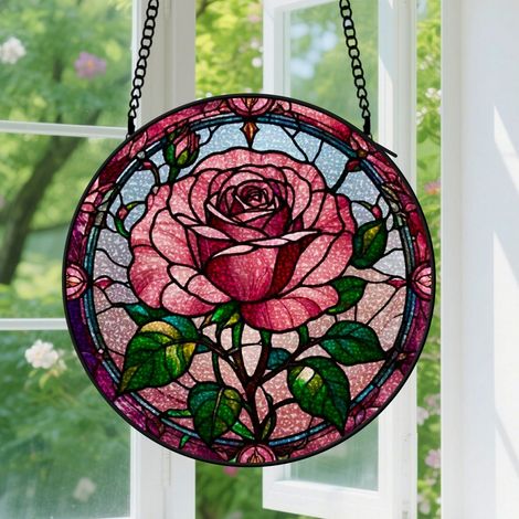 Suspension en vitrail - Attrape-soleil artistique élégant unique, décoration maison jardin, cadeau Fête des Mères pour femme, homme, famille 20 cm (1/5)