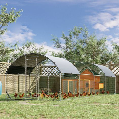 Gallinero 280x760x197 cm con Cubierta de Tela Oxford Impermeable y Resistente a los Rayos UV para Patio Plata (1/5)