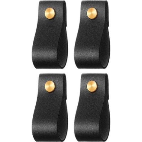 Poignées d'armoire en cuir robustes – Noir – Lot de 6 – 15,2 x 2,4 cm – Poignée de meuble, poignée de porte pour cuisine, salle de bain, armoires, tiroirs, bois (1/5)