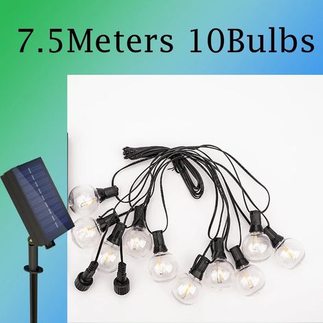 Guirlande lumineuse LED (7,5 mètres, 10 ampoules) de 21 mètres, ampoules globe G40, étanche, à énergie solaire, pour décoration extérieure (jardin, terrasse), éclairage de mariage. (1/5)