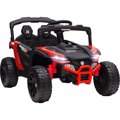 Voiture rouge pour enfant avec batterie 12V, 2 moteurs, télécommande 2,4 GHz, suspension, phares et musique, design sportif pour extérieur pratique et dynamique
