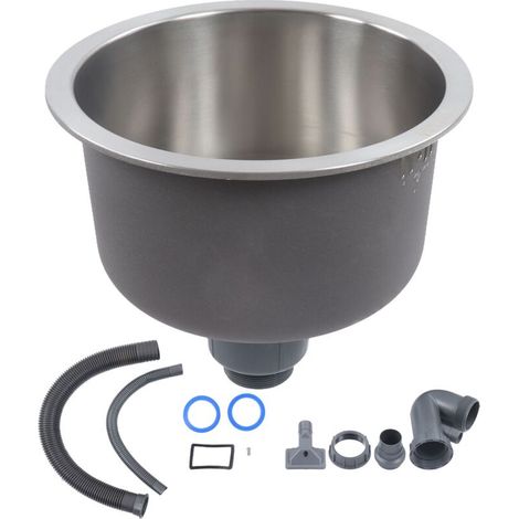 Mini évier de cuisine rond en acier inoxydable, bassin rond avec raccord de gouttière de 30 cm de diamètre (1/5)