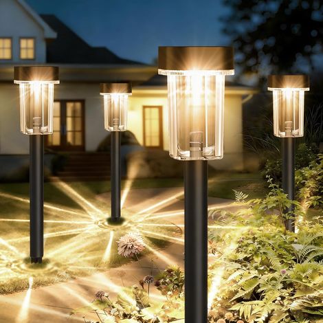 Lot 4 Lampes Solaires Extérieur LED Blanc Chaud IP65 Jardin Recharge solaire automatique sans prise électrique, lumière douce pour entrée, garage, pelouse et allée (1/5)
