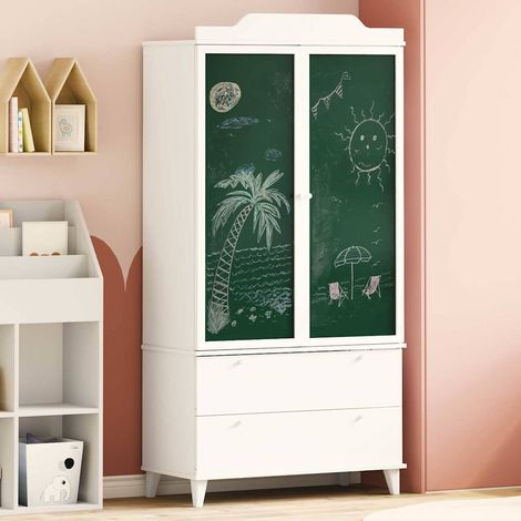 Kreidetafel Kleiderschrank mit Tür ROROS Weiß 90 x 45 x 180 cm