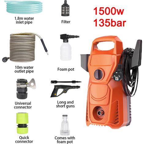 180Bar 2200W Lavatrice elettrica ad alta pressione Lavatrice per auto Pistola per lavaggio ad acqua per lavaggio da giardino con 160 ° Ugello regolabile, Arancione