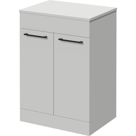 Napoli 460 Gloss Grey Pearl 600mm 2 Door Vanity Unit for Countertop Basins - 600mm - Matt Black 160mm Handle