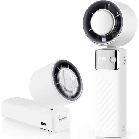 Tragbarer Ventilator, Mini-Akku-Ventilator 4000mAh, kleiner, leiser Turbo-Ventilator mit einstellbaren Geschwindigkeiten (1 bis 199), Kühlventilator für Camping, Sport und Reisen (Weiß)