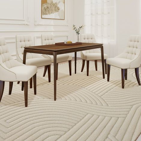 Wohnzimmerteppich 160 x 120 cm, dickfloriger, geometrischer Teppich, weich und rutschfest, cremefarben