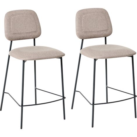 Conjunto de 2 sillas de comedor tapizadas con asiento de lino sintético base de hierro negro gris pardo Duette