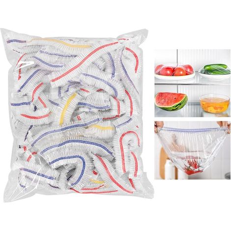 100 pièces couvercles en plastique, sacs de conservation des aliments, couvercles en plastique souple, bols, pour protéger la fraîcheur des légumes ou pour un usage domestique (1/5)