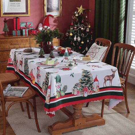 Nappe de Noël rectangulaire en polyester imperméable, imprimée numériquement, 9150 x 180 mm, 400 g/m², idéale pour les fêtes et les réunions de famille. (1/5)