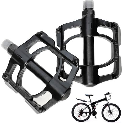 Pédales plates pour VTT et vélo de route en aluminium avec axe neuf virgule seize millimètres large plateforme (1/5)