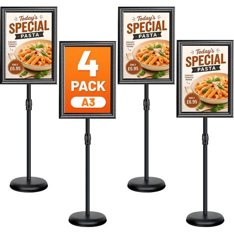 Lot de 4 Porte Affiche A3 sur Pied Réglable – Support d’Affichage (1/5)