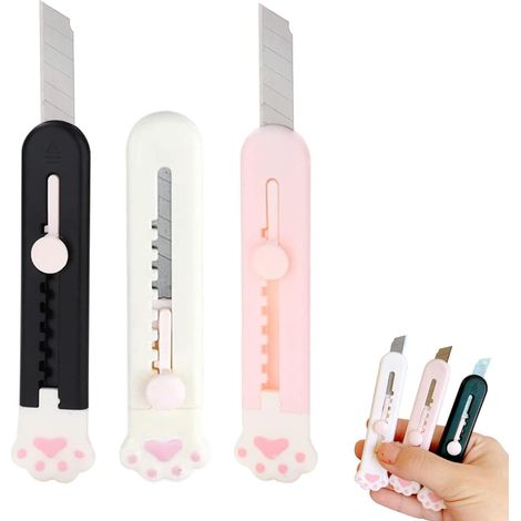 Mini Cutter, Couteau Utilitaire Rétractable Portable Patte de Chat, Ouvre-Lettre de Coupe-Boîte pour le Carton, le Papier, la Boîte, 3 Couleurs (1/5)