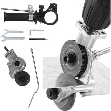 Grignoteuse de tôle, coupe-plaque de perceuse électrique, coupe-grignoteuse tôle pour couper du fer, acier, cuivre, aluminium (convient pour perceuse au lithium 12V/21V), facile à utiliser (1/5)