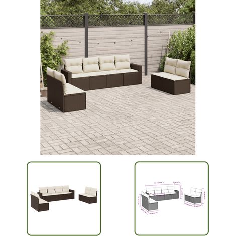The Living Store 8-tlg. Garten-Sofagarnitur mit Kissen Braun Poly Rattan - Gartensorgsgarnitur - Outdoor Möbel - Gartenlounge - Rattan Gartenmöbel - Polyethylen Furniture