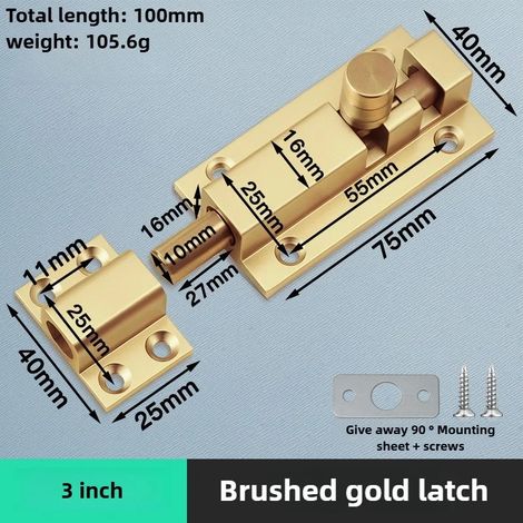 (Or - 7,6 cm) Verrou de sécurité de porte en alliage d'aluminium, loquet de fenêtre, verrou de porte coulissante robuste et épais, quincaillerie pour la maison (1/5)