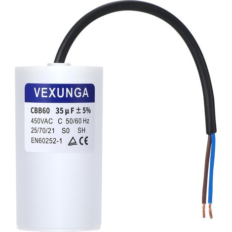 CBB60 AC Condensateur 35uF 450V Condensateurs de Démarrage Moteur Volet Roulant 35 MFD 450VAC SH 50x92MM 50/60Hz Avec Fil pour Pompe Piscine (1/5)
