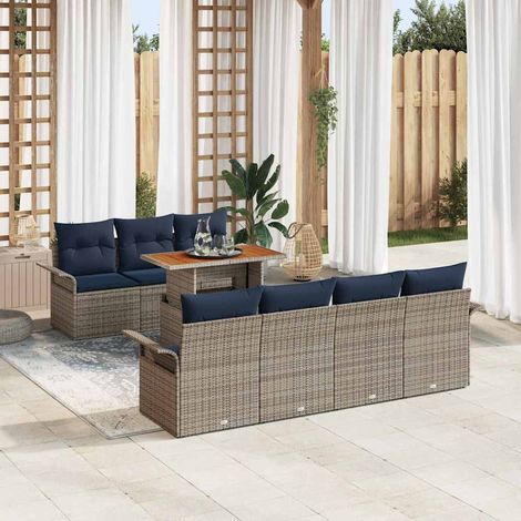 vidaXL Ensemble de canapé de jardin 8 pcs gris et bleu marine (1/5)