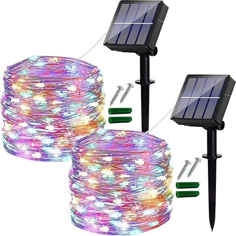 Luces De Luces De Cuentas Solares - 12 M 120 Led - Cable De Cobre Impermeable - 8 Modos - Para Jardín Balcone Patio Fiesta Boda - Paquete De 2 (1/5)