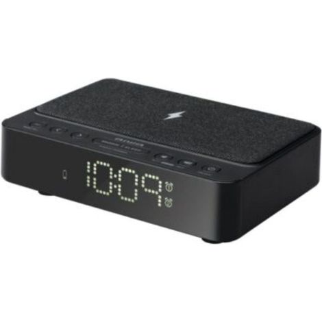 Aiwa CR-30BK Radiosveglia, ricarica wireless de 5W, radio FM PLL con 10 stazioni preimpostate e allarmi Dual con opzioni de Radio o Beep