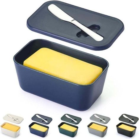 Beurrier avec couvercle pour étagère de comptoir et de porte de réfrigérateur, porte-beurre en plastique, récipient à plateau avec couteau à beurre, lavable au lave-vaisselle (1/4)