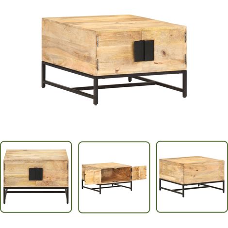 The Living Store Table basse 67x67x45 cm Bois de manguier massif - Table Basse - Meuble Rustique - Bois De Manguier - Table D'appoint - Rangement (1/5)
