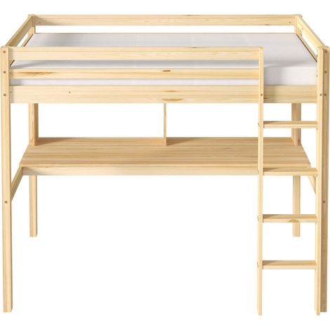 Sunny Sil Lit Mezzanine Avec Bureau, Couleur Naturelle, En Bois Lit En Mezzanine - Sans Matelas - Avec Échelle 208 X 100,5 X 172 Cm Pour Matelas : 90 X 200 Cm (1/5)