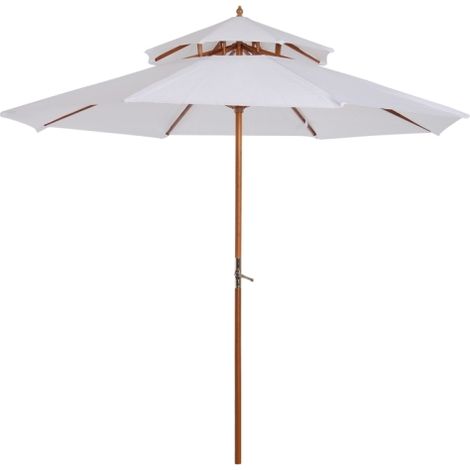 Parasol de jardin 3 m en bambou toile bleue double toit (1/5)