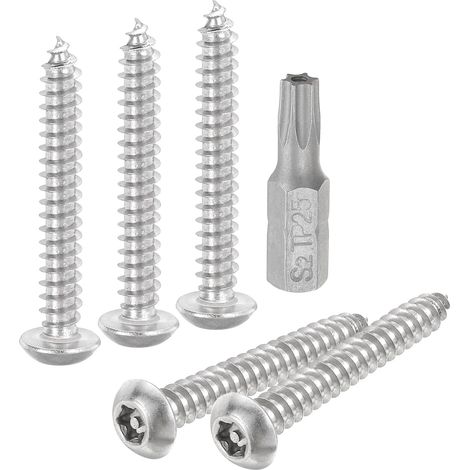 M5 x 40mm Vis à Tôle de Sécurité à Tête Cylindrique Torx, 20 Pièces Vis Autotaraudeuses en Acier Inoxydable 304 Résistantes au Vandalisme Antivol avec Embout T25 (Argent) (1/5)