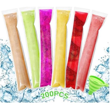 200 Pièces Sacs Popsicle, Moule à Glace, Sacs de Sucettes Glacées, Popsicle Pochettes, Moule Glace à l'eau, DIY Popsicle (200PCS) (1/4)