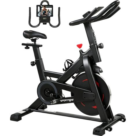 Bicicleta estática, resistencia magnética, altura ajustable, negra. (1/2)