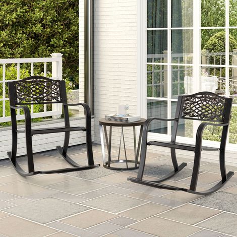 Chaise à Bascule de Patio Rocker en Aluminium Coulé Extérieur avec Repose-Pied Dossier et Accoudoirs Courbés Marron (1/3)