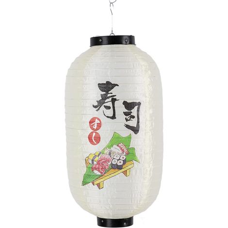 Lampion Japonais Décoratif - Design Sushi et Kanjis - Intérieur et Jardin - 22x45 cm - Multicolore - Plastique - Ambiance Zen Japon - Idée Cadeau Japon Asie (1/2)