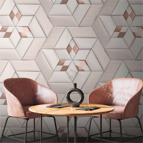 Photo wallpaper wall Profhome 391782 hot embossed non-woven wallpaper smooth with geometric shapes matt white cream bronze 1,59 m x 2,8 m (1/5)