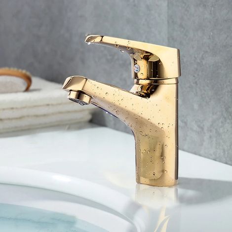 Gold Wasserhahn Waschtischarmatur Chrom Waschbecken Mischbatterie Badarmatur Messing Einhandmischer (1/5)