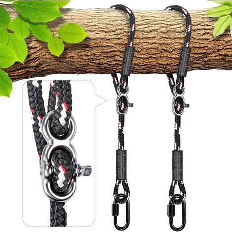 2pcs Sangles de Suspension, 1M Corde de Balançoire Hamac Réglable Extensible en Polyester pour Arbres Chaises Jeux Accessoires, Jusqu'à 1000lbs, 10mm de Diamètre, Noir