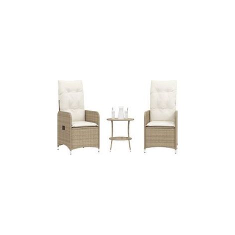Chaises inclinables de jardin lot de 2 avec table beige rotin (1/5)